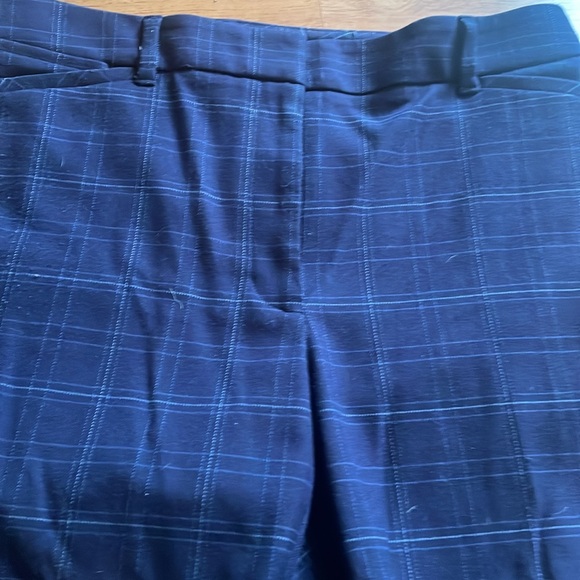 Navy blue plaid slim ankle notched hem pants - Picture 2 of 4